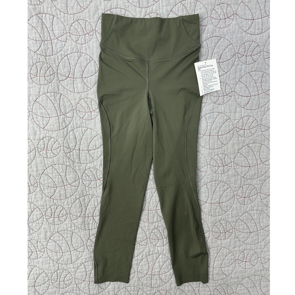 Lululemon Base Pace HR Crop Olive Green Nulux Leggings / Women's‎ Size 2
